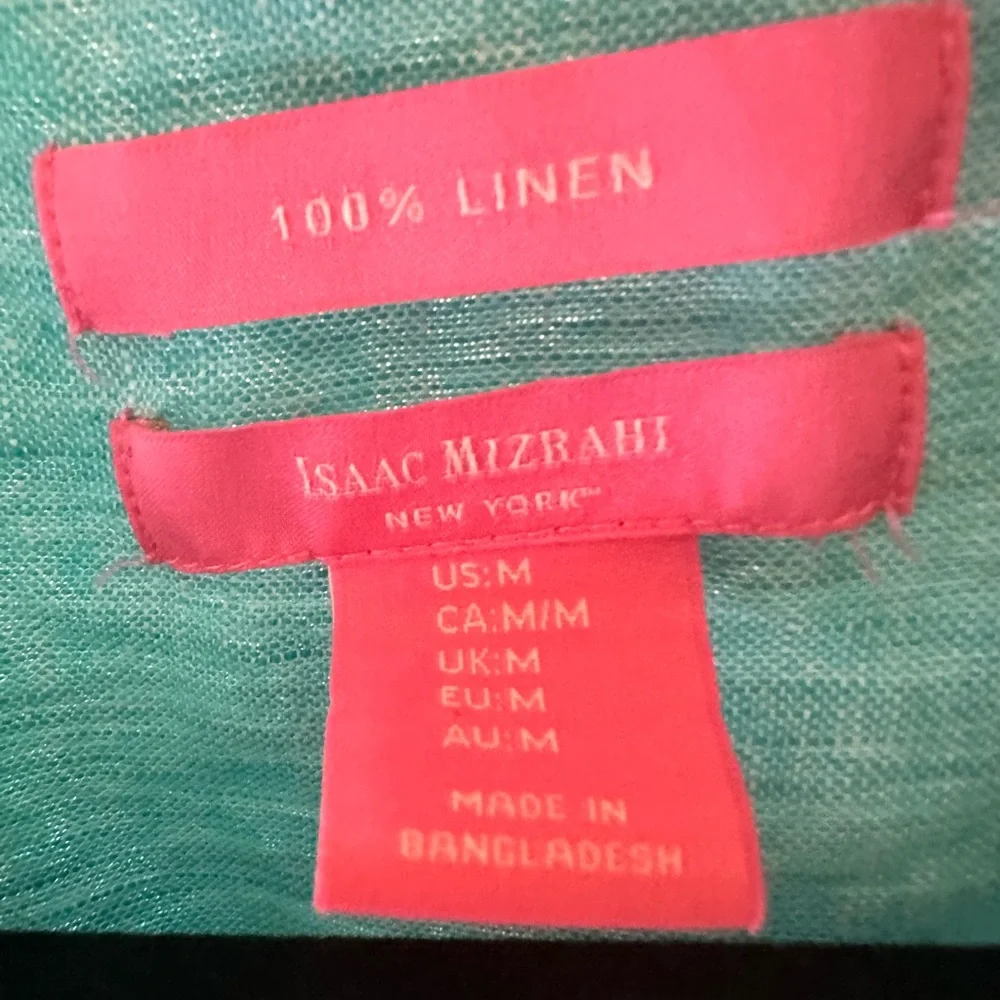 ISAAC MIZRAHI 100% Linen Side Tie Tunic Popover Top Beachy Turquoise M #711 - Picture 4 of 6